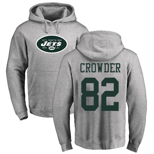 New York Jets Men Ash Jamison Crowder Name and Number Logo NFL Football #82 Pullover Hoodie Sweatshirts